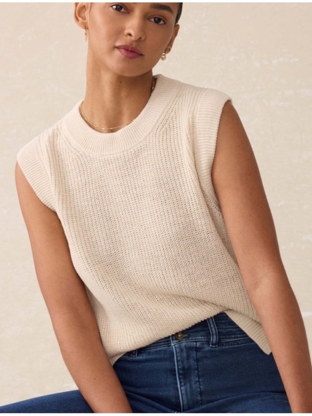 Faherty Large Miramar Sleeveless Sweater Linen Organic Cotton Cream Neutral